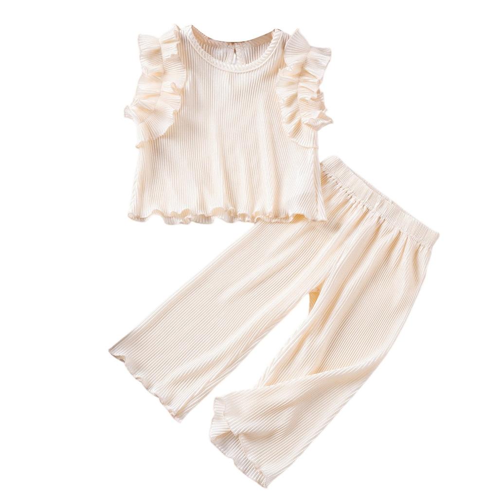 Комплект текстурированного топа для девочек - Наряд без рукавов и брюки