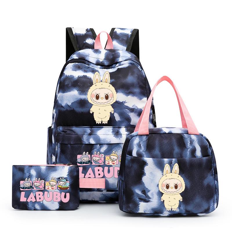 3Pcs/set Printed Backpack with Lunch Bag Pencil Case Boy Girl Knapsack Teenage Student Large Capacity Colorful Bookbag