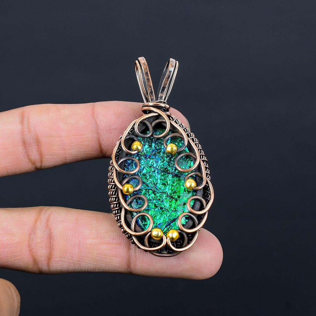 Привлекательный синий австралийский тройной опал, драгоценный камень, чистая медная проволока, обернутая ювелирным кулоном ручной работы