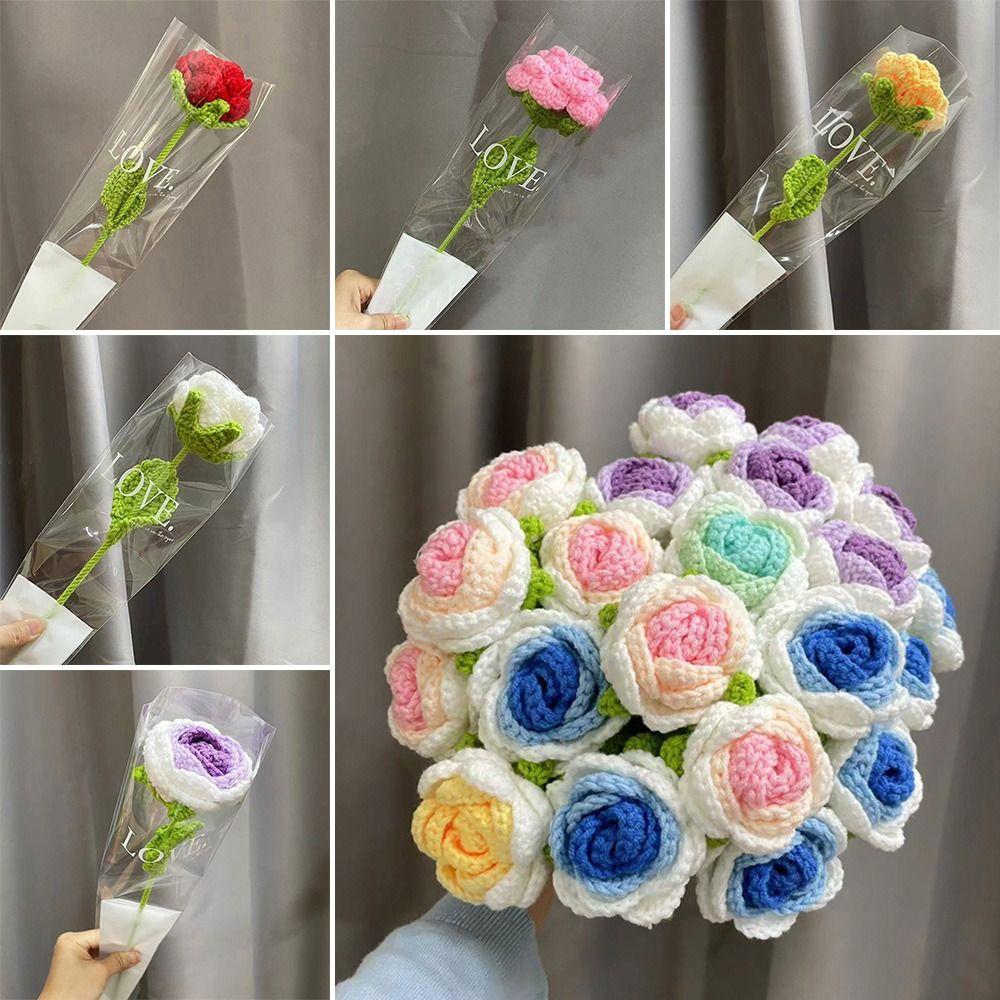 Rose Wedding Decoration Woven Hand Knitting Rose Artificial Flower Fake Flowers Knitting Flower