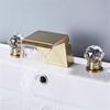 Brushed Gold Bathroom Faucet  Brass Black Basin Faucet Crystal  Sink Faucets 3 Hole Hot And Cold Waterfall Faucet Water Tap