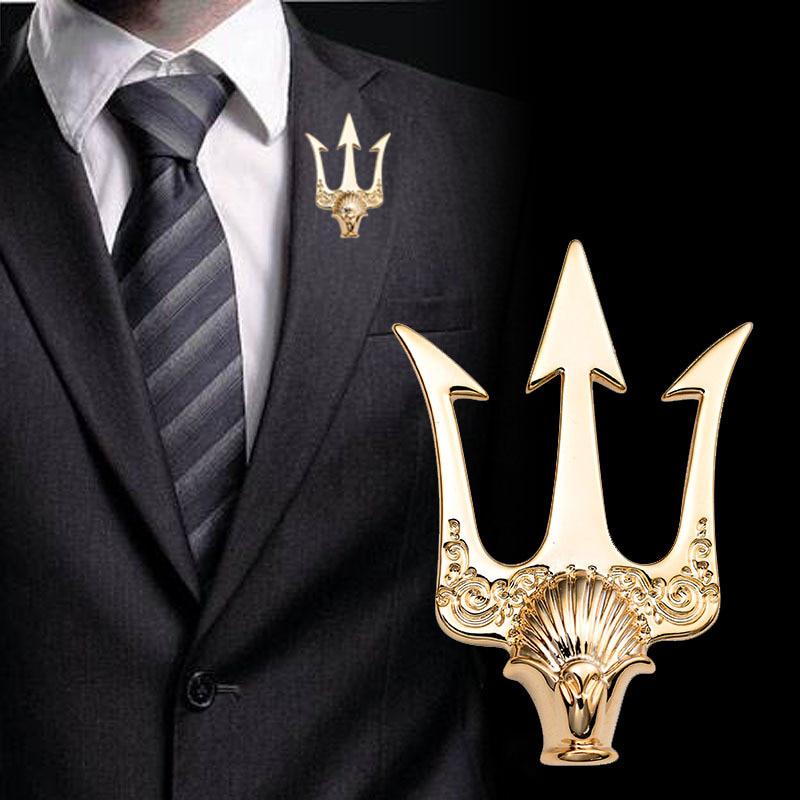 British Stlye Vintage Trident Brooch Men's Suit Metal Brooches Lapel Pin Badge Shirt Collar Gifts