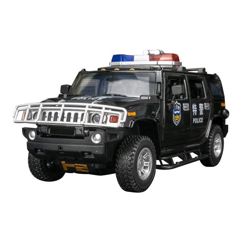 Моделирование H2 Полицейская машина Модель сплава Автомобиль Украшения Back Force Звук и свет Игрушечная машина общественной безопасности Дети