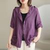Summer Women Oversized Cardigan Hooded Coffee Purple Cotton Linen Casual Loose Blouse Plus Size Vintage Ladies Thin Coat Korean Fashion