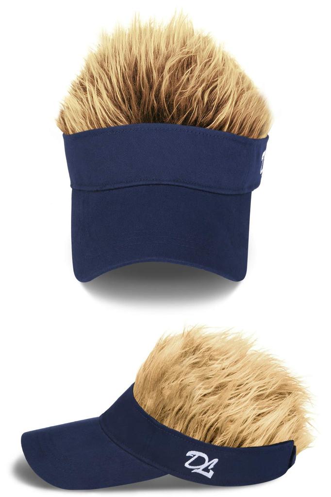 [DOLCE LUCCI] [Fuzzy Hair Sun Visor Golf Visor Flare Wig Hair Bald Wig Fishing Outdoor Gift Baldness Concealment Joke Goods (Navy (Logo) X Brown)
