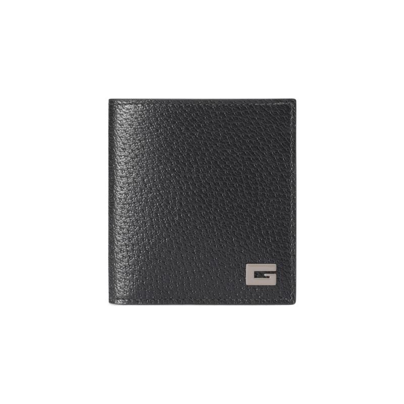 Gucci Letter Logo Flap Closure Leather Wallet Men's Black