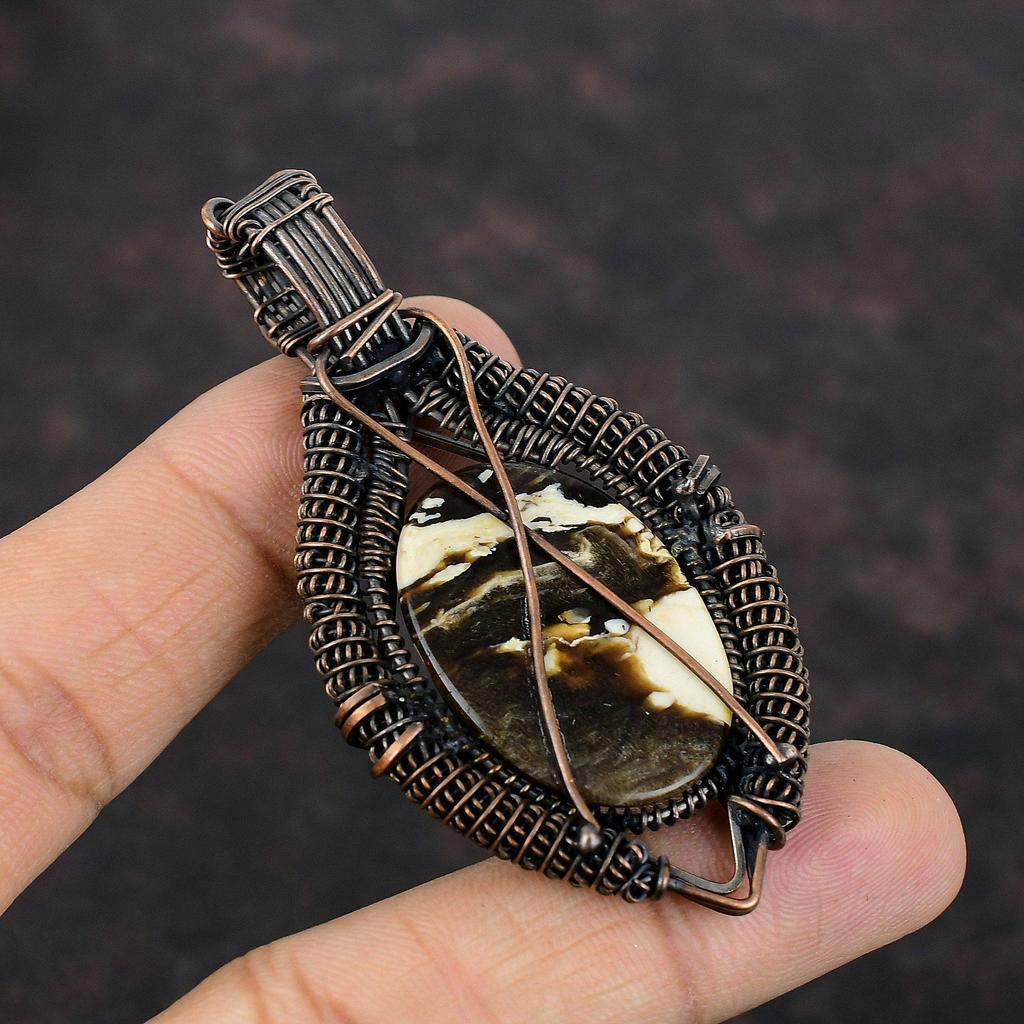 Peanut Wood Jasper Copper Wire Wrapped Pendant Rainbow Moonstone Pendant Gemstone Jewelry Gift For Wife Copper Wire Jewelry Handmade Pendant