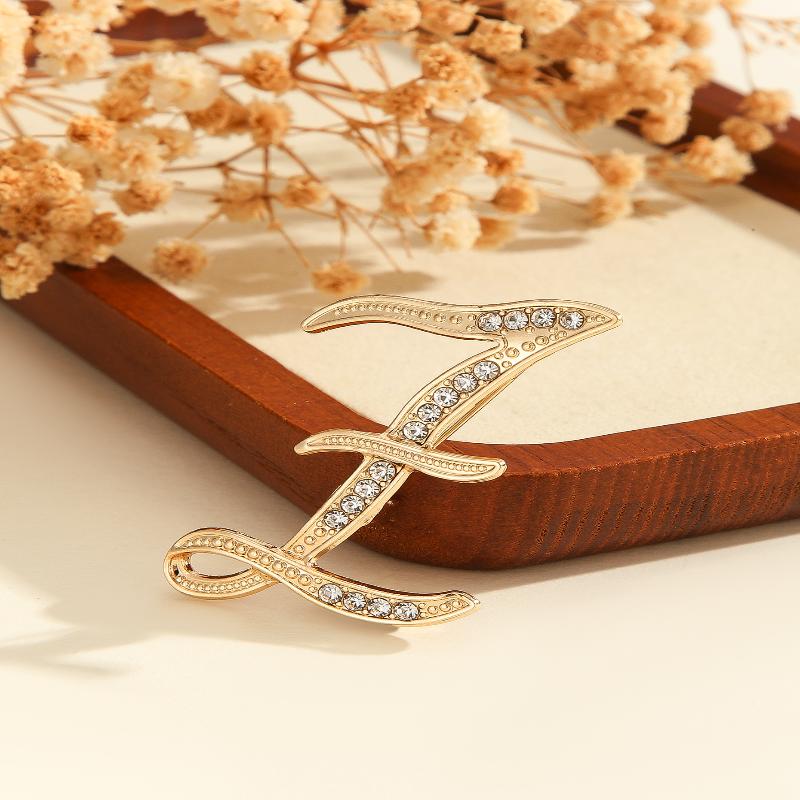 Женская брошь в виде буквы от A до Z, стразы, кристалл, золотистый цвет, английский алфавит, металлические значки, милая брошь, ювелирные аксессуары, подарок