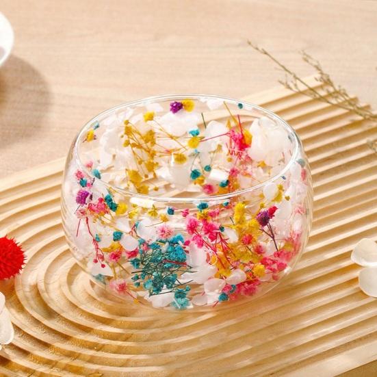 Стеклянная миска с двойными стенками с настоящими прессованными цветами, термо- и холодостойкая, прозрачная миска для подачи салатов, десертов, милый декор для дома и кухни