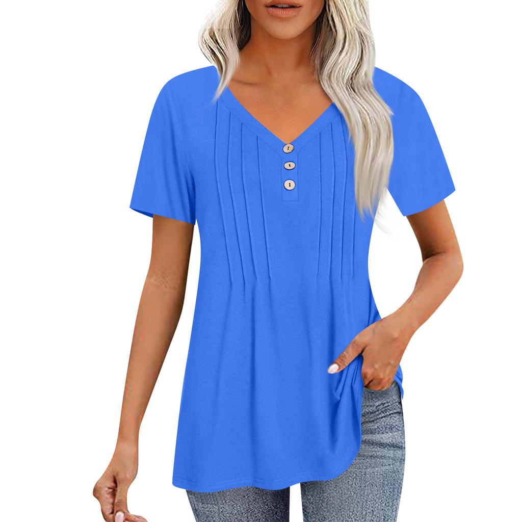 Женские рубашки с короткими рукавами, топы, элегантные повседневные рубашки, топы с V-образным вырезом и плиссировкой