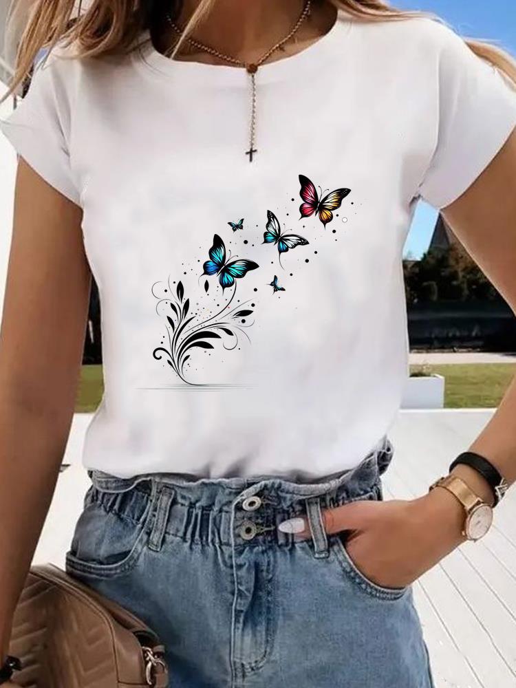 (Азиатский размер)  цветок милый тренд милый Графическая футболка Мода Т Одежда Женский топ Принт Женский Повседневный Футболки с коротким рукавом