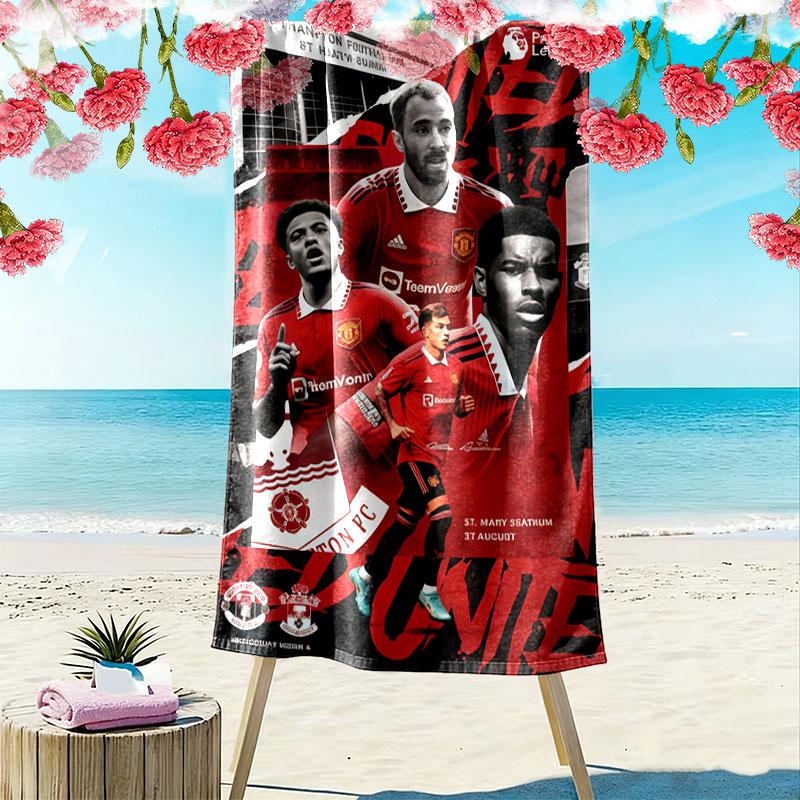Red MUFC Glory Print Beach Towel, Large Soft Quick Dry Towel for Beach Camping Swimming