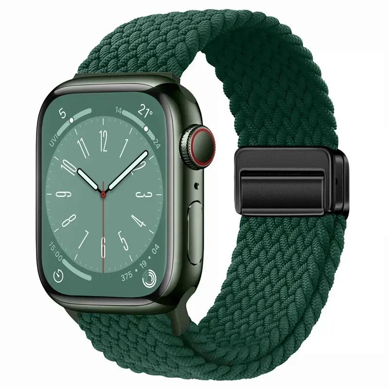 Плетеный нейлоновый ремешок-петля для Apple Watch Ultra2 49мм 9 8 7 45 41мм Металлический магнитный браслет-ремешок для 6 5 4 3 SE 44 40мм
