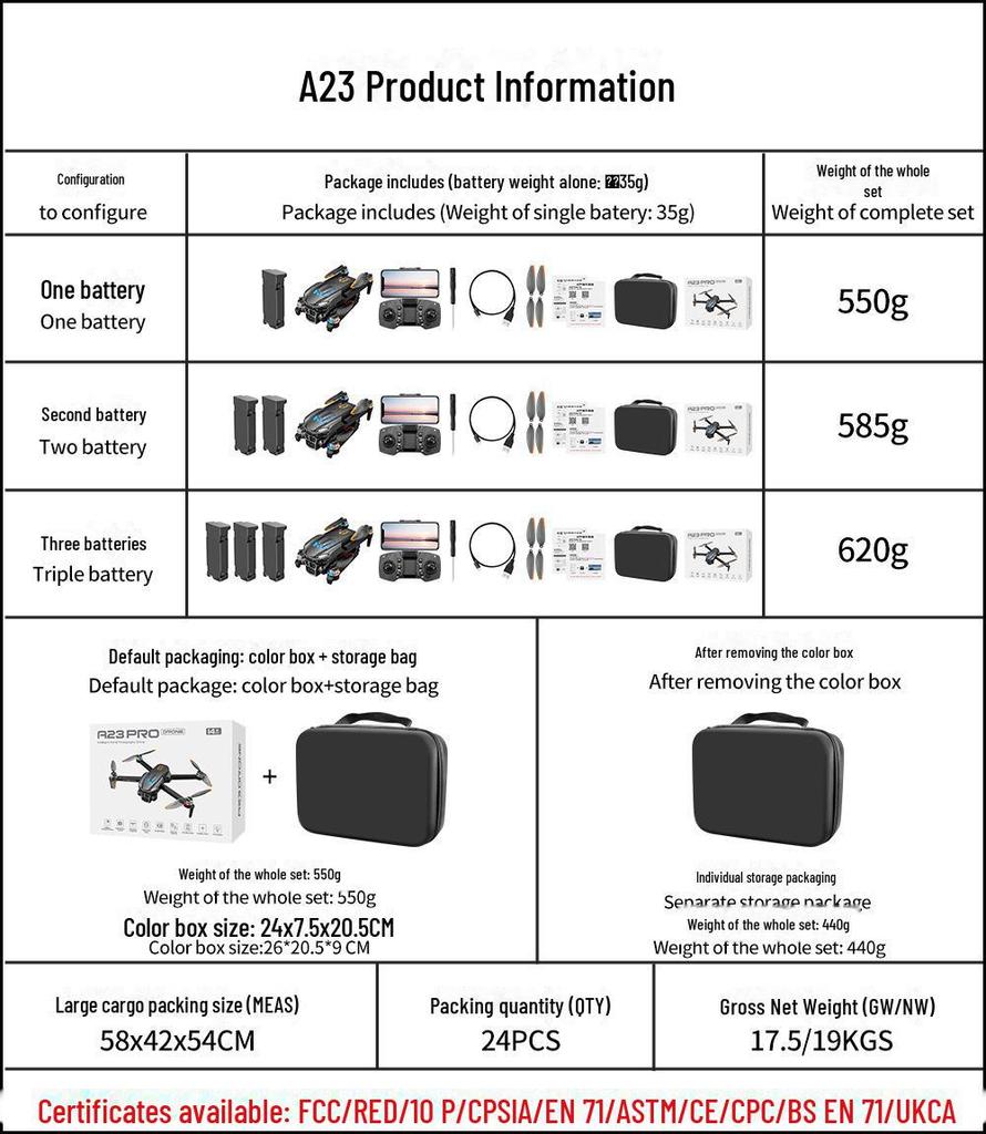Дрон с HD-камерой A23 с бесщеточным двигателем, плавающим светом и обходом препятствий