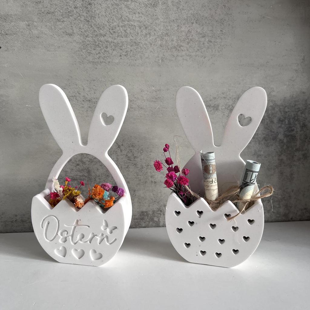 DIY Easter Rabbit Egg Flower Basket Silicone Mold Wall Pendant Plaster Drip Mold for Home Easter Party Decoration