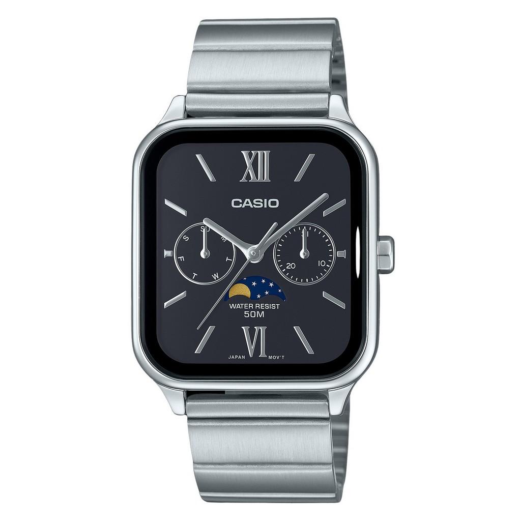 Casio Стандартные аналоговые фазы Луны из нержавеющей стали с черным циферблатом кварцевые мужские часы MTP-M305D-1A2V