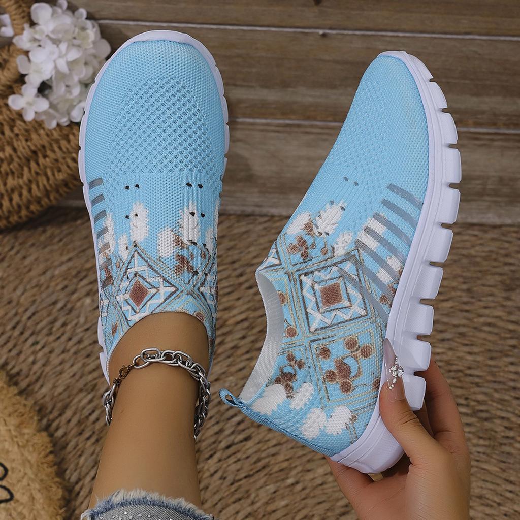 Fashion Women Sneakers Knitted Mesh Breathable Sneakers Women Fashionable Lightweight Lace Up Shoes Trendy Walking Flat Shoes Women