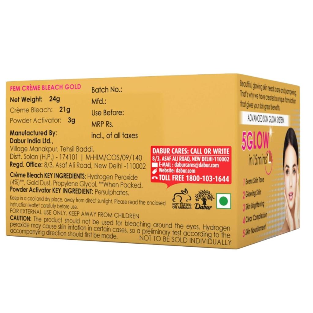 Fem Fairness Naturals Gold Skin Bleach 24G Безопасный осветляющий крем для сияния кожи
