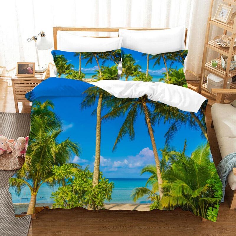 Комплект постельного белья 3D Coconut Tree, большой пуховый пододеяльник, наволочка, AU EU, двуспальная односпальная кровать, украшение для спальни, подарок