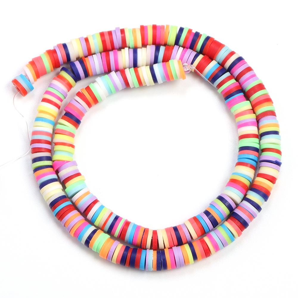 1 String 6mm Multicolor Polymer Clay Beads Flat Round Handmade Loose Spaced Beads For Jewelry Making DIY Bracelet Earrings Craft