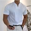 Muscle Men's Pocket Fitness Plus Size Sports T-shirt Men's Elastic Cotton Summer V-neck Short Sleeve Polo Shirt