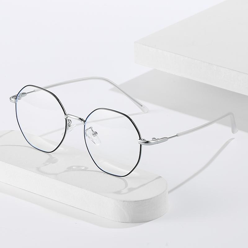 0 -0.5 -1.0 To -6.0 Women Men Blue Light Blocking Polygon Myopia Glasses Finished Fashion Metal Student Prescription Spectacles