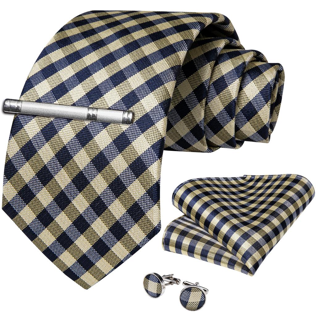 Набор для Мужчин: клетчатый галстук 8,5 см, клип и запонки в клетку