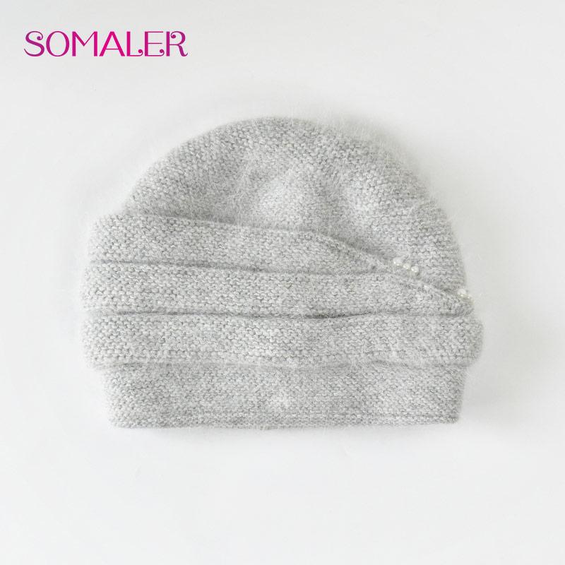 SOMALER Зимняя вязаная шапка из ангорской шерсти для пожилых женщин. Женские элегантные вязаные шапки. Толстые теплые шапки из кашемировой шерсти с искусственным жемчугом.