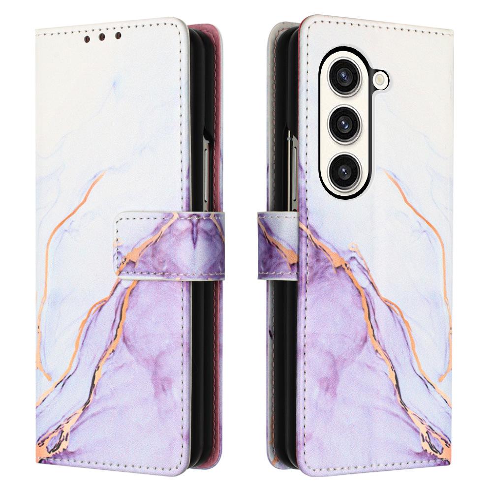 Кожаный чехол-кроссбоди с мраморным узором для Samsung Z Fold5/4 с карманом для карт и подставкой