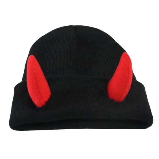 Вязаная шапка-бини с рогами дьявола, зимняя шапка-череп для мужчин и женщин с рогами для катания на лыжах в холодную погоду, теплая вязаная шапка ручной работы с рогами демона