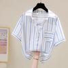 Черно-белая вертикальная полосатая рубашка женская летняя корейская подделка две модные рубашки повседневный топ