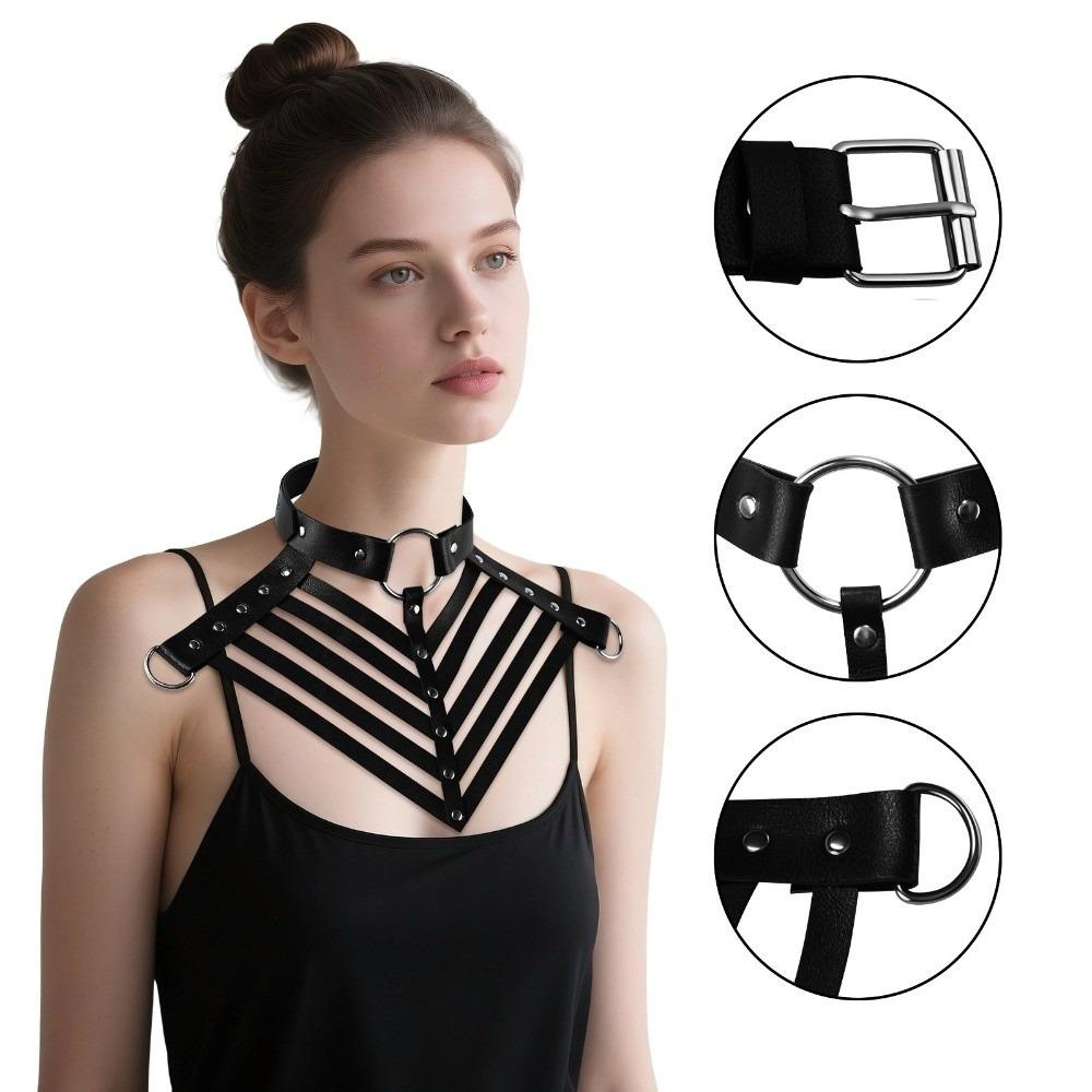 Элегантное готическое колье-ошейник, черное, с заклепками, ошейник на ключицу, кожаный ремень в стиле Харадзюку, панк-чокер, подарок