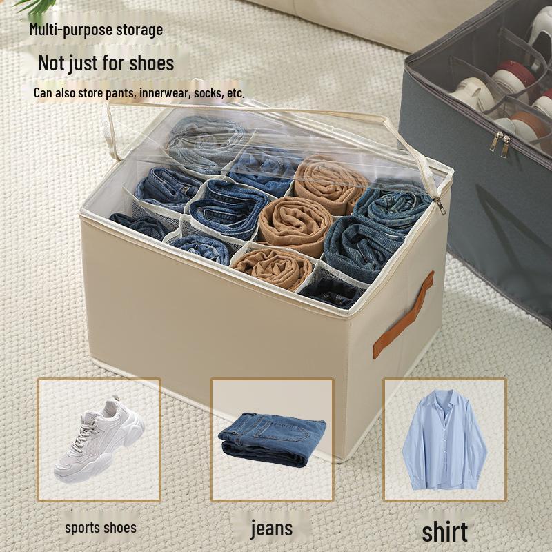 Foldable Shoe Storage Box with Lid & Dividers - Multifunctional Organizer for Clothes & Sundries