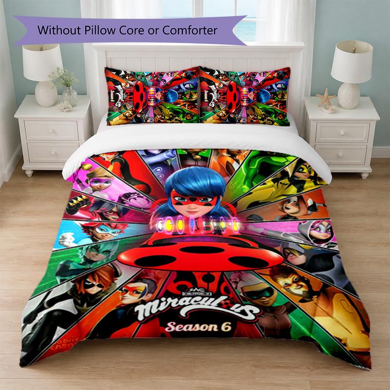 Miraculous Ladybug Print 3Pcs Duvet Cover Set 1 Duvet Cover and 2 Pillowcases Soft Bed Linen For Household Bedroom