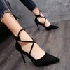 Zapatos de tacón alto de gamuza para mujer, Stiletto puntiagudo, Sexy, de boda, цвет черный, телесный, 9 см,