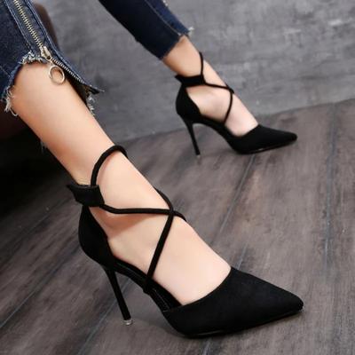 Zapatos de tacón alto de gamuza para mujer, Stiletto puntiagudo, Sexy, de boda, цвет черный, телесный, 9 см,