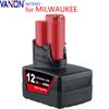 VANON 1/2/4 шт. M12 12,0 Ач 12 В Литиевая батарея Замена для Milwaukee 48-11-2460 48-11-2411 48-11-2420 Аккумулятор для беспроводных инструментов Контакт