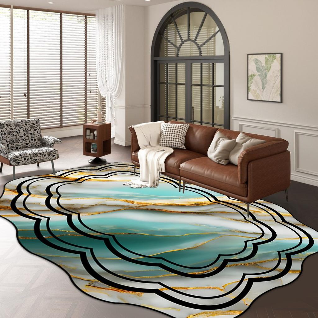 Irregular Living Room Carpet Marble Floor Mat Easy To Maintain Bedroom Bedside Carpet