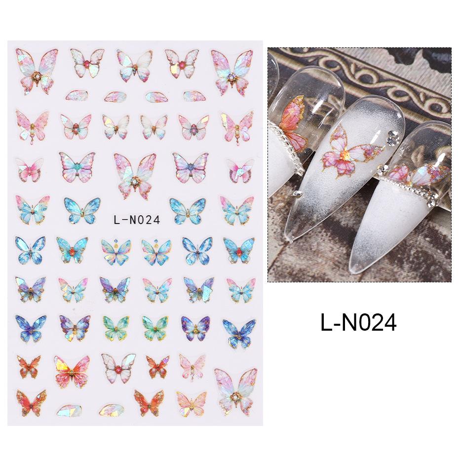 Наклейки для ногтей, красочные наклейки с бабочками Aurora, перекрестные лазерные наклейки с бабочками