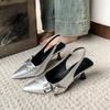 Popular pointed one-word buckle casual single shoes Internet celebrity versatile with skirt foreign style metal single shoes women's shoes