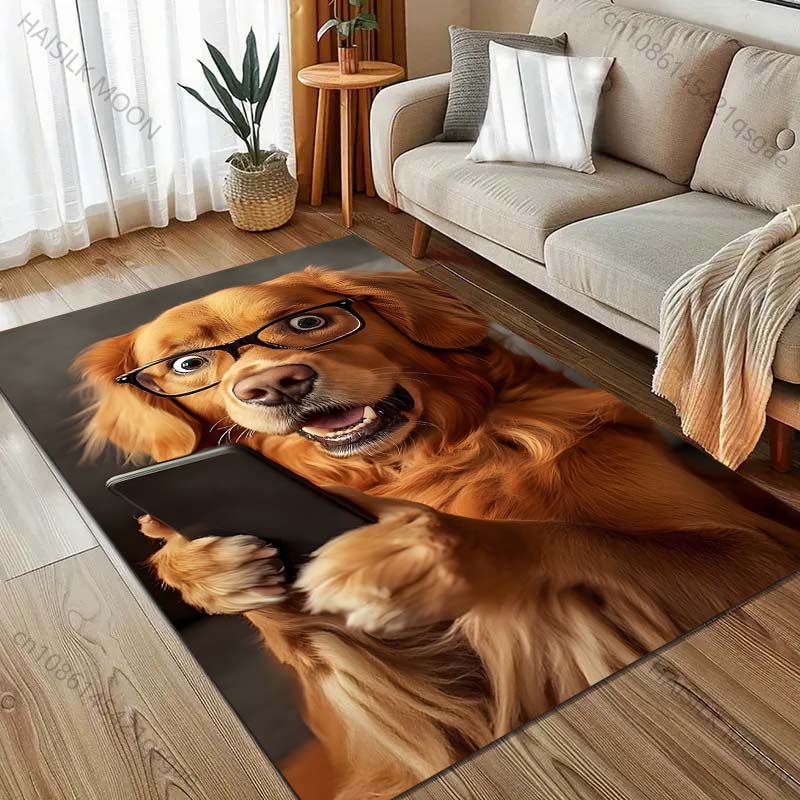 Забавный щенок, смотрящий на телефон, ковер с принтом для спальни, гостиной, прикроватной тумбочки, дивана, напольный коврик, современный домашний декор, ковер для зоны
