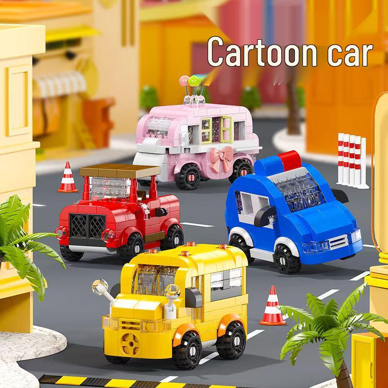 2026 Micro-Particle Cartoon Car Building Blocks for Boys - Educational Assembly Toys