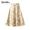 Women Satin Floral Printed Calf Length Skirt Elegant Elastic Waist Acetate Skirt QT2144