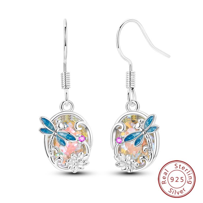New 925 Silver Hope Rainbow Flower Earrings For Women Sparkling Colored Zircon Star Koi Earrings Fashion Party Jewelry