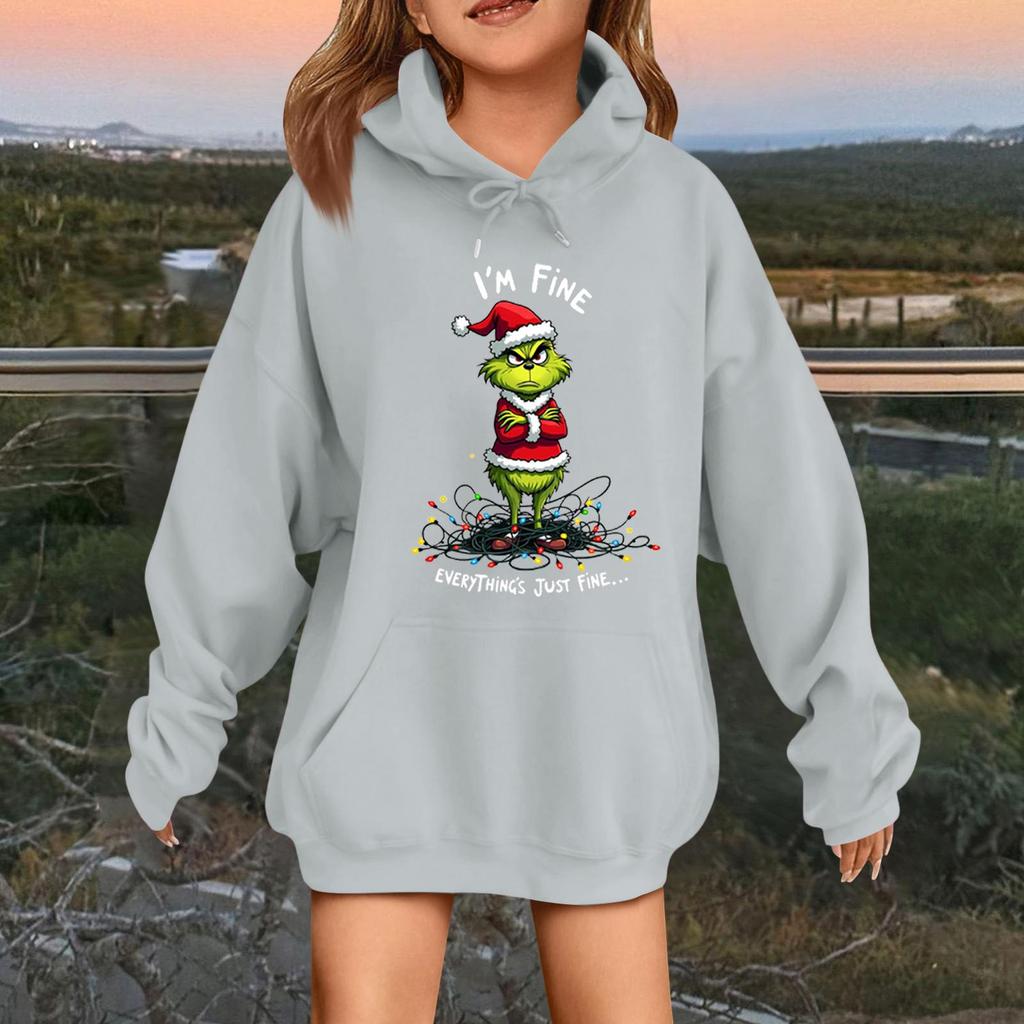 Детская модная повседневная толстовка с капюшоном свободного кроя с длинными рукавами и рождественским принтом