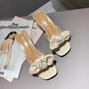 French Slippers One-word Bow Open-toed Thick Heel Medium Heel Versatile Sandals Fashion Thick Heel Non-slip One-word