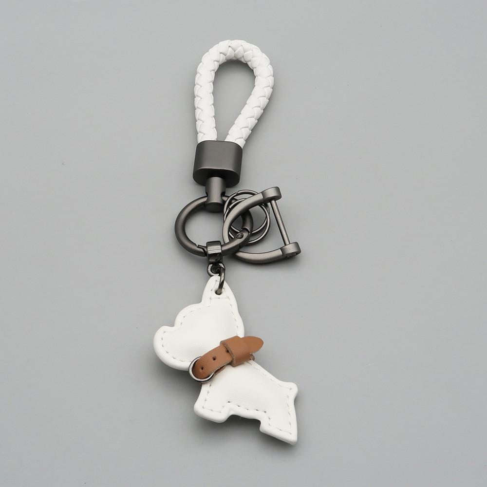 1PC Mini French Bulldog Keychain - Leather & Braided Rope Anti-lost Puppy Pendant, Cute Auto Car Key Accessory