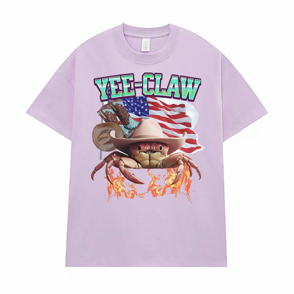 Yee-Claw Sarcastic Unisex Cowboy Crab Meme Tee Shirt Men Women Clothing Fashion Vintage Oversized T-Shirt Short Sleeves T Shirts