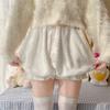 Японский стиль Лолита Осень Зима Женские Милые Шорты с Завышенной Талией Белые Шорты-Фонарики Контрастного Цвета Теплые Памперсы с Хвостиком Костюм для Косплея