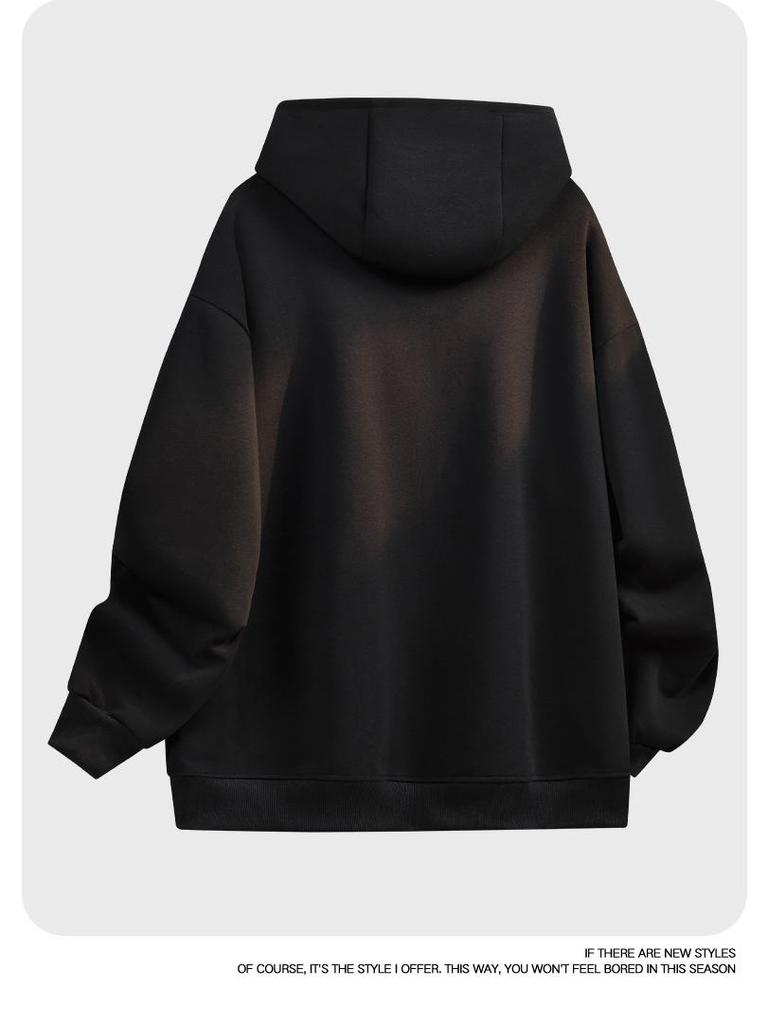 American-Style Heavyweight Casual Hoodie: New Spring Trend, Loose Fit, Color-Blocked Design, Versatile Couple's Cardigan.